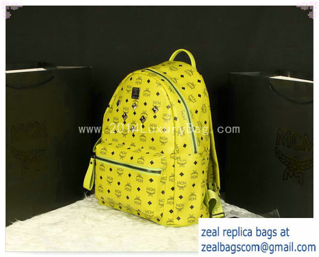 High Quality Replica MCM Stark Backpack Jumbo in Calf Leather 8006 Lemon - Click Image to Close